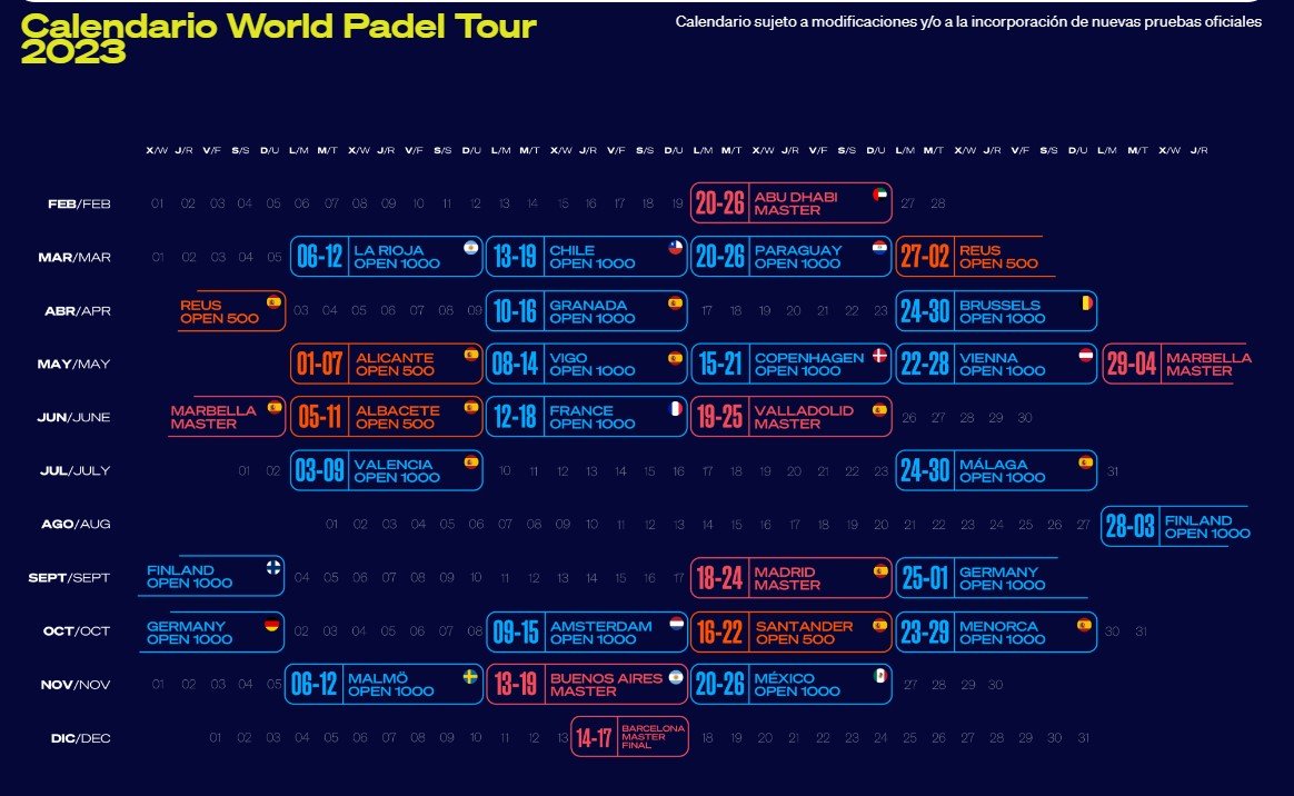 world padel tour calendar 2023